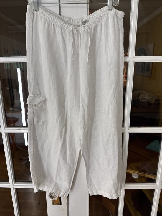 Chico's Pants - Chicos Women 100% Linen Wide Leg Cropped Pants RELAXED FIT Sz 3 XL Cargo Pull On